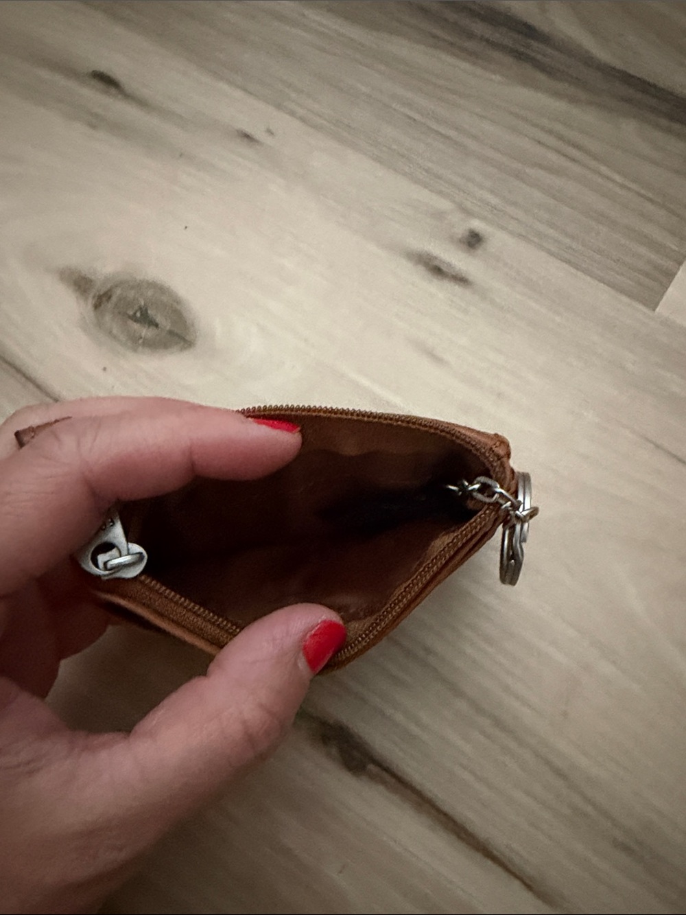 Fossil Tan Leather Zip Card Pouch with Key Ring - Picture 3 of 3